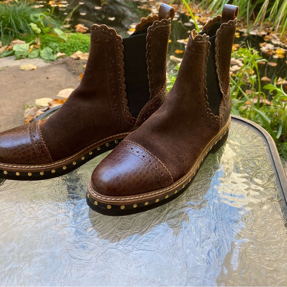 Free People Brown Ankle Boots with Studded Trim